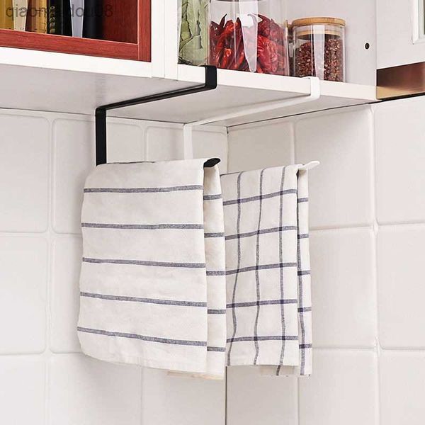 Porta asciugamani di carta senza punzonatura Cucina in acciaio inossidabile sotto l'armadio Portarotoli Appendiabiti da parete per bagno bianco nero L230704
