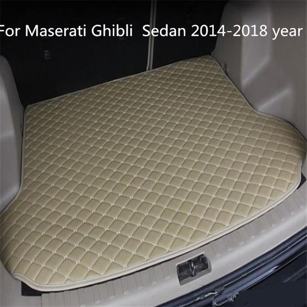 Für Maserati Ghibli Limousine 2014-2018 jahr s Auto Anti-skid Stamm Matte Wasserdichte Leder Teppich Kofferraum Matte flache Pad235S