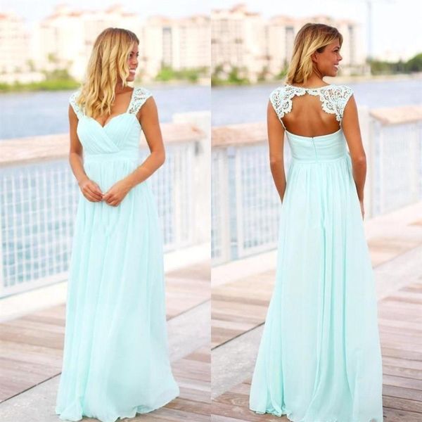 2020 Vestidos de Dama de Honra Verde Menta Baratos Uma Linha Chiffon Summer Country Garden Festa de Casamento Formal Convidados Vestidos de Dama de Honra Plus 196c