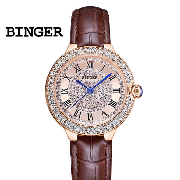 Relógios femininos Suíça BINGER Marca de luxo Japão MIYOTA Quartzo Relógios femininos Zircon Diamond 30M à prova d'água Retro Relógios de pulso femininos B527 230719