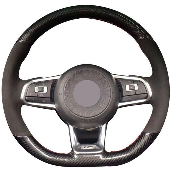 Coprivolante per auto in pelle scamosciata nera in fibra di carbonio per Volkswagen Golf 7276l