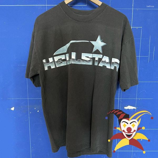 Herren-T-Shirts, verwaschenes Grau, Hellstar Studios Metall-Edelstahl-Shirt, Herren-Damen-Top-T-Shirts