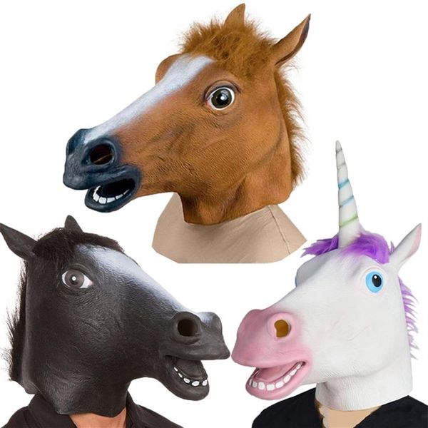 Máscaras de Halloween Látex Cabeça de Cavalo Cosplay Conjunto de Traje de Animal Brincadeira de Teatro Brincadeiras de Festa Louca Conjunto de Cabeça Máscara de Cavalo Cão Máscaras de Cavalo 22236T