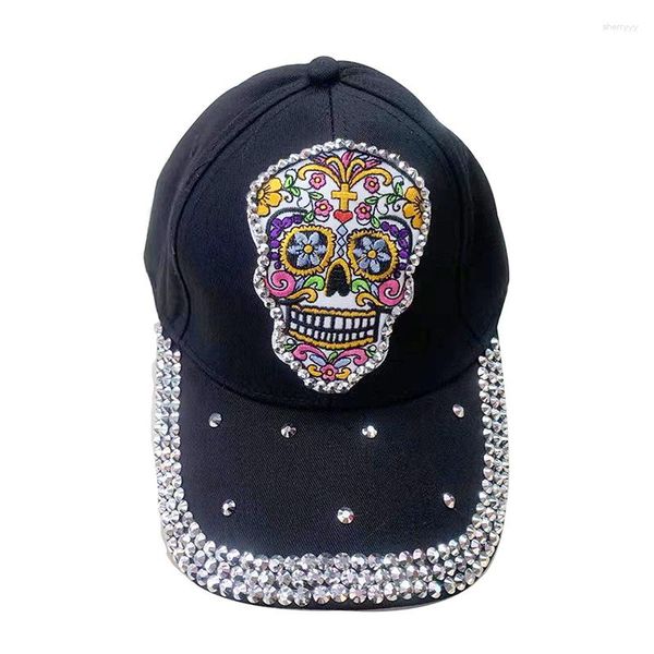 Cappellini da baseball fatti a mano con strass Skull Cowboy Berretto da baseball Snapback Halloween Funny Peaked Men And Women Hip Hop Hat Gorros Drop