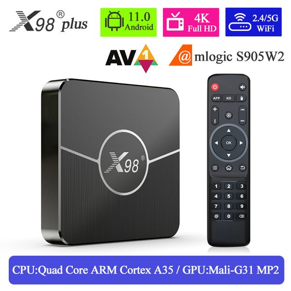 X98plus s905w2 4k uhd wifi 2.4g 5g потоковой передачи Meida Player 4G+32G Smart Set Top Box 64 -битный квадроцикл Android11 ​​TV Box 100M 100m