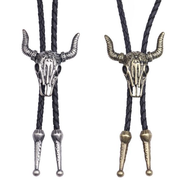 Bolo bağları retro yeni inek hayvanı zodyak bolo papyon erkekler için kolye antika metal kravatlar deri ip gömlek yaka papyon kovboy takılar hkd230719