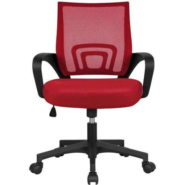 Computertisch-Rollstuhl, Netz-Bürostuhl mit mittlerer Rückenlehne, höhenverstellbar, Rot230k