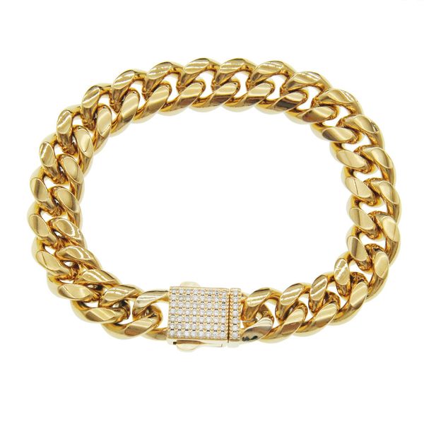 Armreif Trend Kubanische Kette Herrenarmband Klassisch Gold Edelstahl 08112cm Breit Kristall Damenschmuck Geschenk 230719