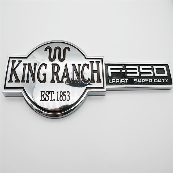 Chrom Silber für FORD F350 Super Duty KING RANCH EST 1853 Auto Seitenaufkleber Tür Heckklappe Emblem Abzeichen Buchstabe 3D Typenschild Replac308z