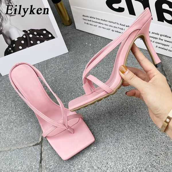 Sandali Eilyken 2023 New Slipper Tacchi alti Scarpe Fall Best Street Look Femmine Square Head Toe Clip-On Strappy Sandali da donna Scivoli L230720