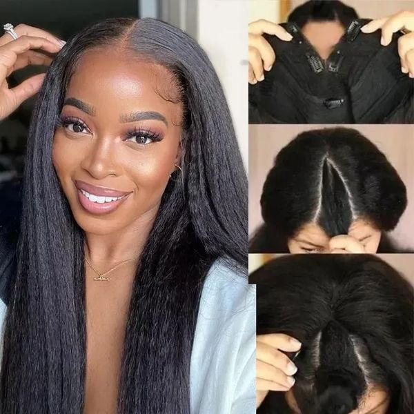 Yaki Straight No Leave Out Brazilian Kinky Stright V Part Wig Human Hair Phig для чернокожих женщин