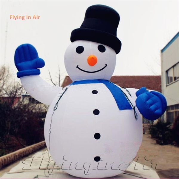 Simpatico pupazzo di neve gonfiabile modello palloncino 5m bianco soffiato ad aria sorridente pupazzo di neve che indossa cappello e sciarpa per l'inverno Natale all'aperto Decora2128