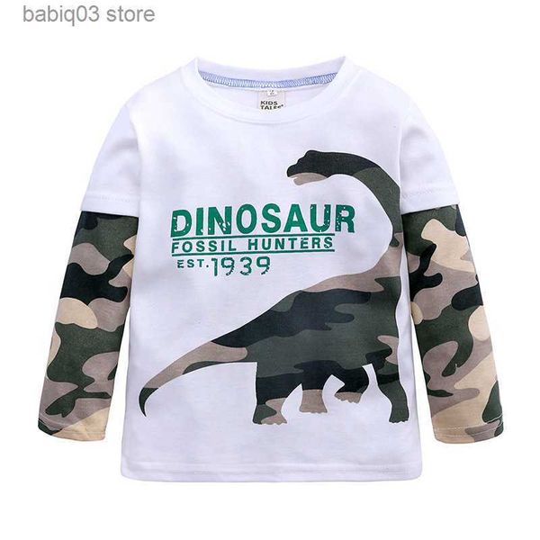 T-Shirts Çocuk Giysileri Yeni Erkek ve Kadın Kamuflaj Dinozor Uzun Kollu Çocukların Alt Gömlek Çocuk T-shirt T230720