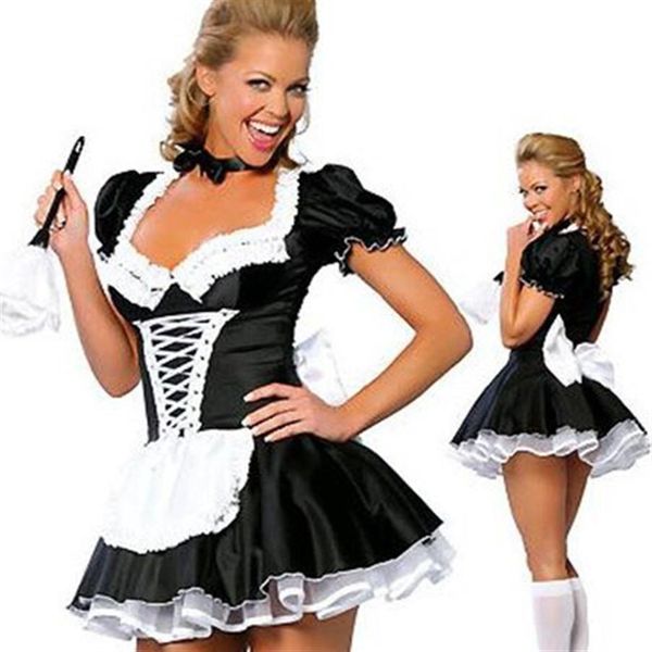 L'adulto sexy dell'uniforme del costume della domestica francese delle donne veste in su cosplay188Q