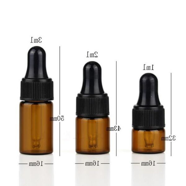 Bernstein Kleine Parfümfläschchen 1 ml 2 ml 3 ml 1200 Teile/los Ätherisches Öl Display Glasflaschen Mini Braun Probe Testflasche Kostenloser DHL Tltsp