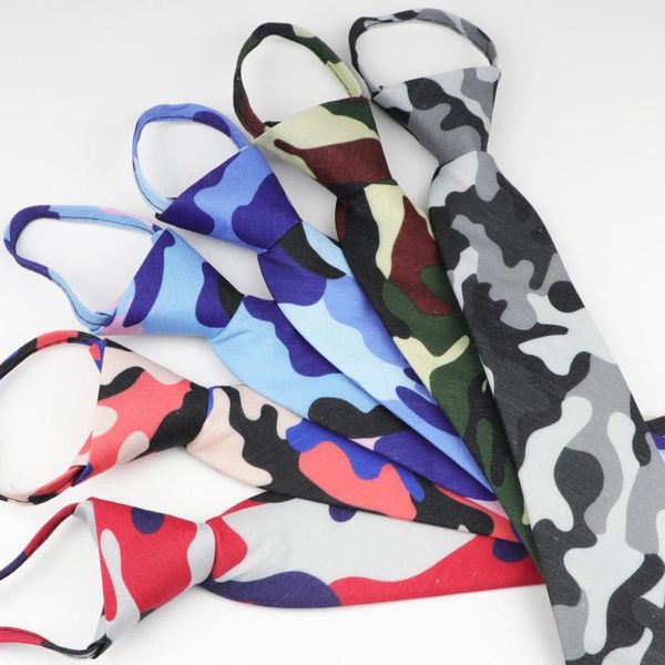 Strikjes Mode 8 cm Camouflage Stropdas Voor Mannen Lui Tie Gemakkelijk Touw Rits Das Leger Zwart Blauw groen Pak Gift