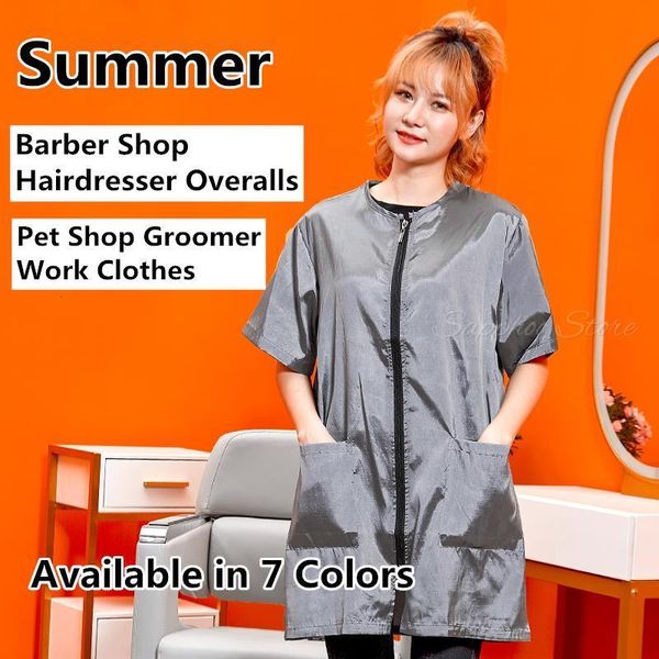 Avental de uniforme para pet shop capa de corte para verão roupas de trabalho respiráveis e à prova d'água antipoeira avental de esteticista para cães e gatos G0623 230719