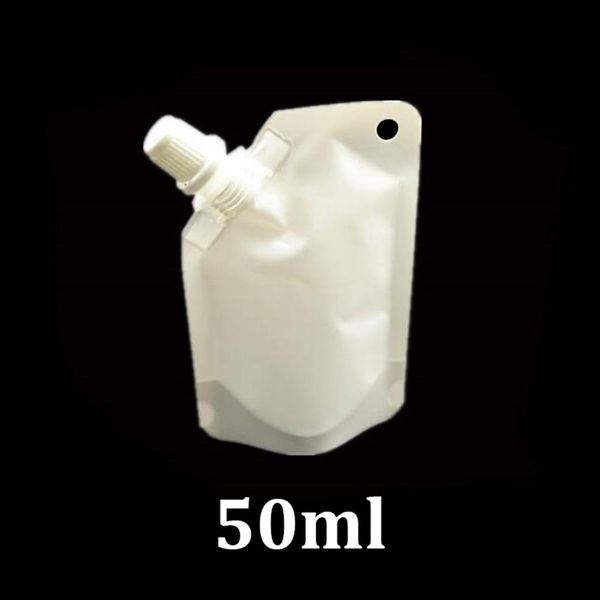 50ml pequena bolsa de plástico branco para embalagem de alimentos enchimento doy pack bolsa água líquido suco bebida 50 ml mini stand up bag com canto sp208l