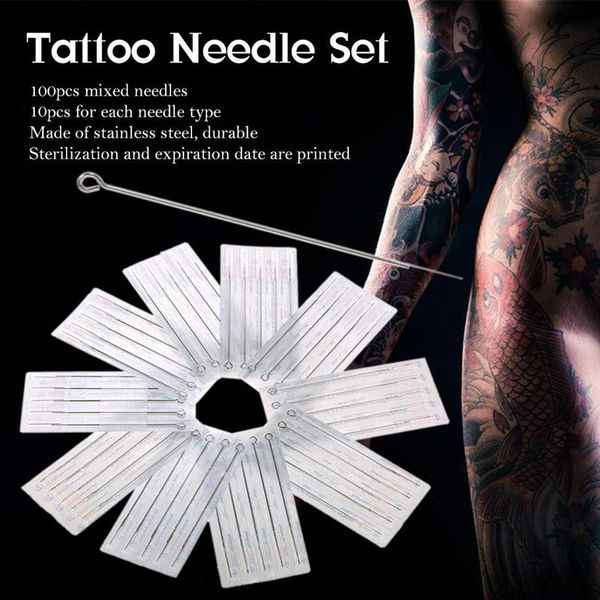 Set di aghi per tatuaggio misto da 100 pezzi 3RL 5RL 7RL 9RL 5M1 7M1 9M1 5RS 7RS 9RS Acciaio inossidabile Round Liner Tatuaggio permanente professionale T298M