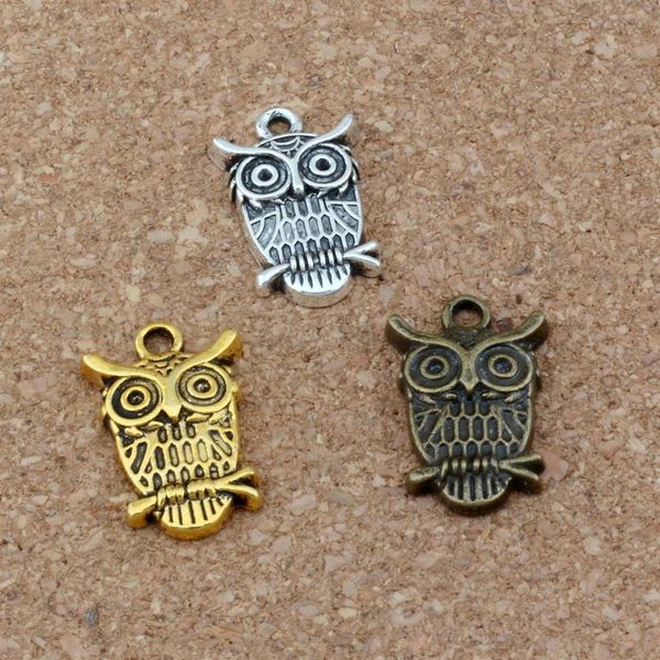 CUTE WIZE OWL Pendenti con ciondoli 100 Pz / lotto 14x22 5mm Argento antico oro bronzo Gioielli di moda Braccialetti adatti fai da te Collana Earrin225P