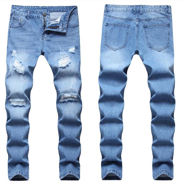 Herren Jeans Man Slim Tailored Cotton Denim Hose 2022 Stretchy Ripped Skinny Biker Stickerei Print Destroyed Hole Taped F263v