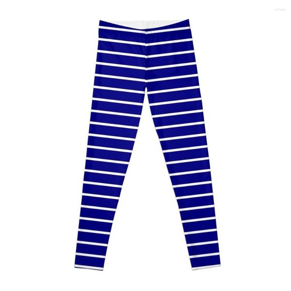 Pantaloni Attivi Orizzontali Bianchi Su Gessati Blu Reale | Leggings Collant push-up per abbigliamento da palestra da donna