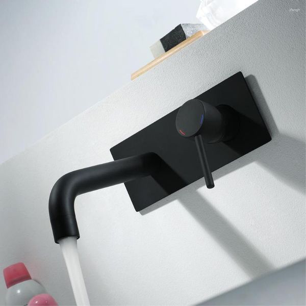 Rubinetti per lavabo da bagno MaBlack Rubinetto per lavabo in ottone a parete con scatola incorporata Rubinetto freddo Rubinetti con beccuccio tondo