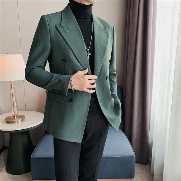 Ternos masculinos tendência britânica listrado fino blazer duplo seios roupas 2023 negócios formal casamento vestido de noiva