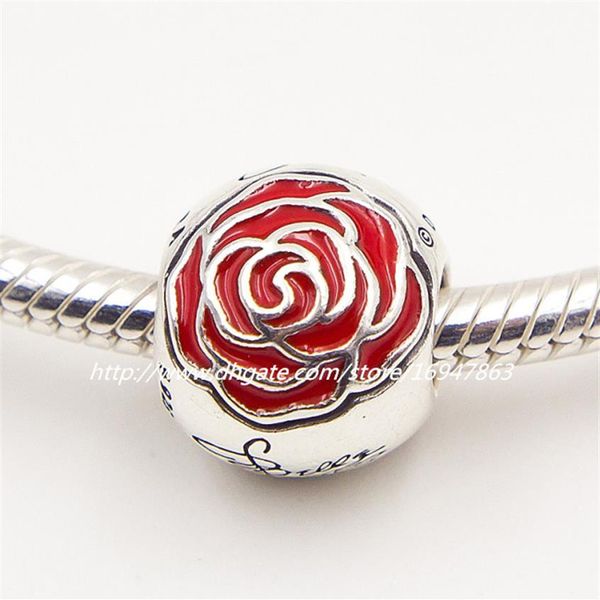 Yeni% 100 S925 STERLING Silver Belle'nin Büyülü Gül Takım Boncuk Kırmızı Emaye Uygun Avrupa Pandora Takı Bilekler207s