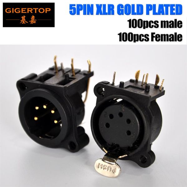 TP-C03 Hi kaliteli 200pcs 5 Pin Altın Kaplama DMX XLR Şasi Konektörleri Nötrik Yuvarlak Plastik Gövde XLR PCB Montaj Panel Konektörleri277Z