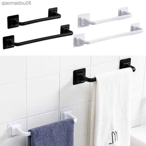 Suporte de toalha de banho de parede de banheiro de cozinha Rack de trilho de toalha autoadesivo Barra de haste de toalha portátil útil Gadget L230704