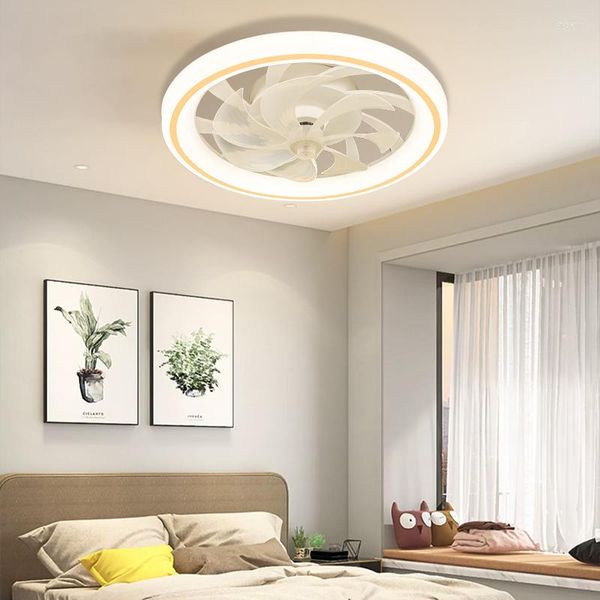 Lampade a sospensione Ventilatori da soffitto intelligenti Ventilatori con luci Telecomando Decorazioni per la camera da letto Ventilatore Lampada 48cm Lame invisibili ad aria Retrattile Silenzioso