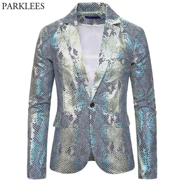 Silber glänzende Männer Blazer Fischschuppenmuster Herren Blazer Jacke Prom Kleider 2020 Männer Bühne Kostüm Anzug Jacke Blazer Hombre270y