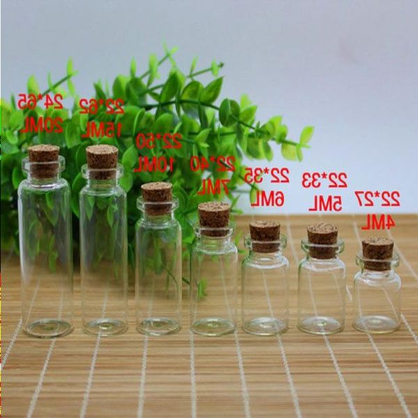 Hot Sale Small mini frascos de garrafa de cortiça Glass transparente desejando recipiente de garrafa de deriva com cortiça 5ml 1ml 2ml 3ml 4ml 5ml 6ml 7ml 10ml 15ml mllr