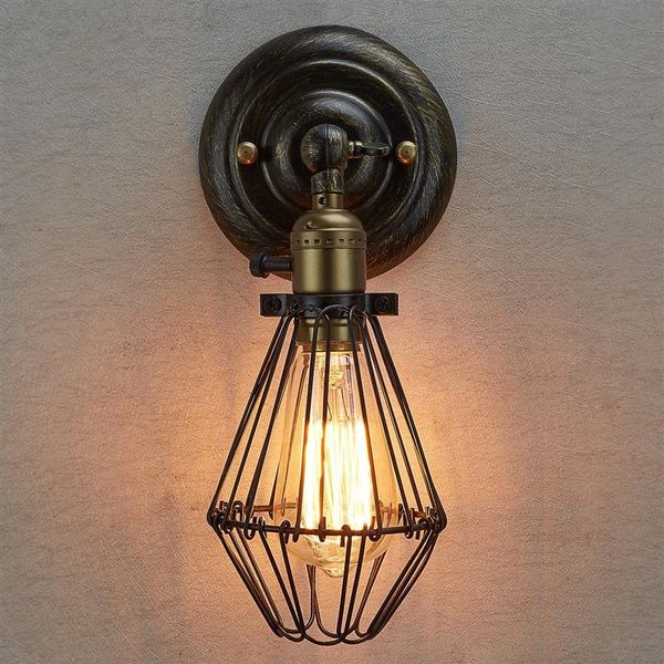 Lampade da parete Edison Lampadari vintage Filo rustico Appeso Gabbia industriale Luce camera da letto corridoio275D
