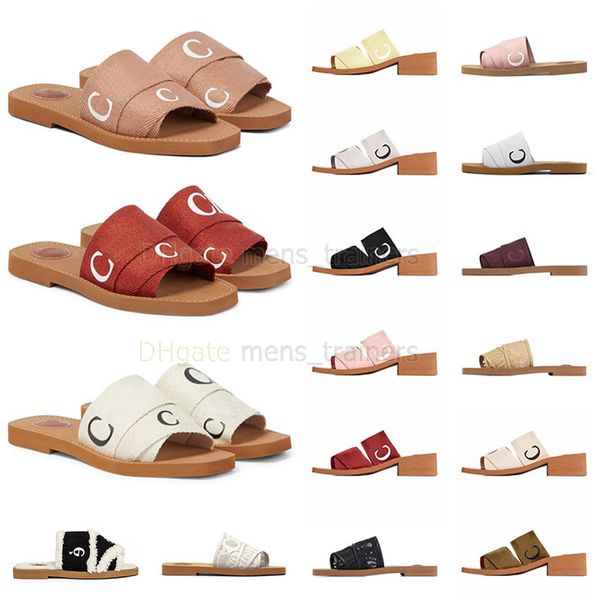 Sandálias femininas de design amadeiradas planas mule slides bege branco preto rosa tecido de renda com letras chinelos de lona sapatos para casa de verão mulheres famosas sandálias coe