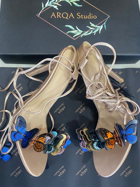 Sandalen ARQA Sandaletten für Damen, Schmetterlings-Riemchen, offene Zehen, High Heels, Schnür-Stilettos für Party, Hochzeit, 230719