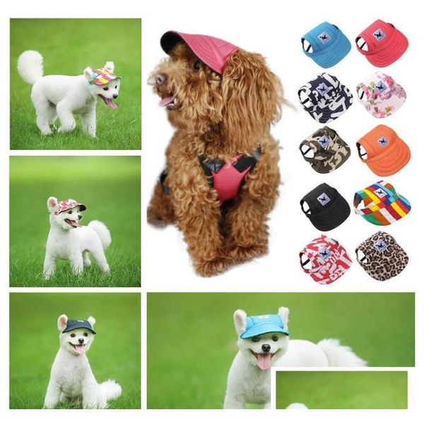 Hundebekleidung Hut mit Ohrlöchern Sommer Canvas Baseballkappe für kleine Haustiere Outdoor-Zubehör Wanderprodukte 11 Styles Drop Delivery DHTN5