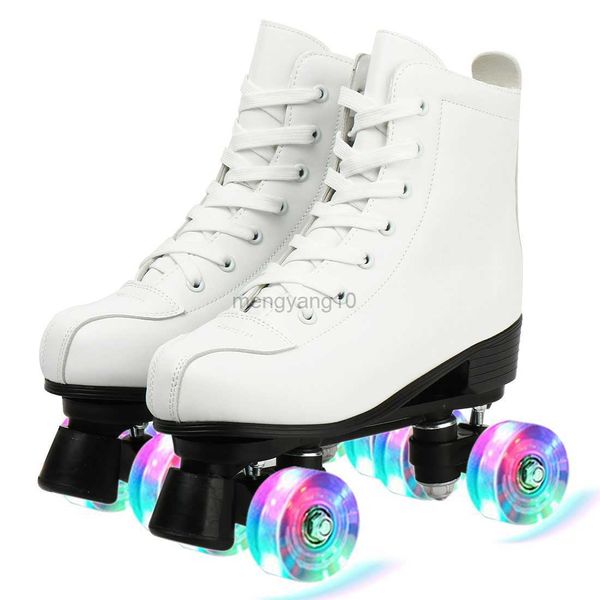 Patins em linha de couro PU Patins de patinação sapatos deslizantes em linha Quad Skates tênis 4 rodas Flash Wheel Frete grátis HKD230720