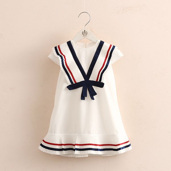 2022 neue Sommer 3 4 5 6 7 8 9 10 12 Jahre Kind Adrette Weiß Baumwolle Farbe Patchwork bogen Plissee Kleid Für Kinder Baby Mädchen
