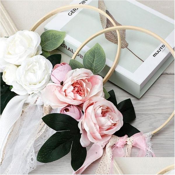 Ghirlande di fiori decorativi 1Pc Accessori per abiti rotondi Bouquet da sposa Matrimonio Stile europeo Fiore artificiale Simation Corona Han Dhix7