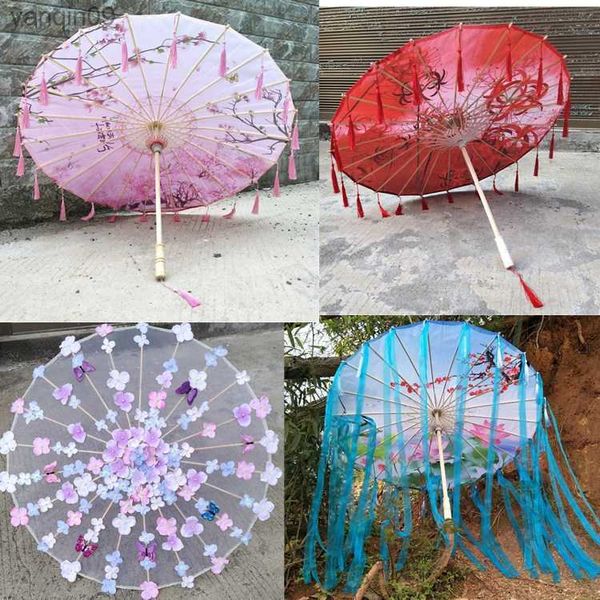 Chinesischer Seidenstoff, alter Han-Kostüm, Fotografie-Requisiten, Quasten-Regenschirm, alter Stoff-Regenschirm, ical Dance-Regenschirm L230626