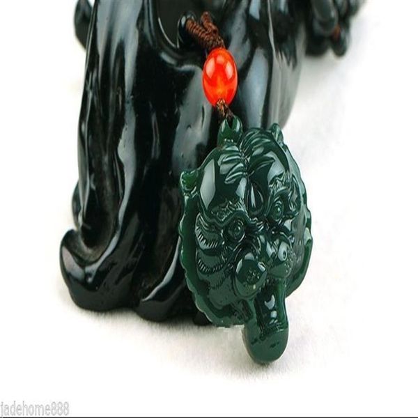 Китайский 100% натуральный нефрит Hetian Jade Thiger Head Lucky Jade Pendant Collece1974