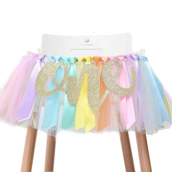 Banner Bandeiras Baby First Rainbow Theme Birthday Cadeirinha Tutu com Um Pendente Banner para Crianças Decorações de Festa de Aniversário Po Drops 230720