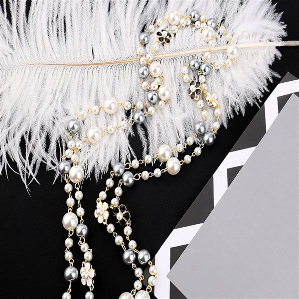 Цельно-дизайнерский классический стиль Элегантный красивые цветы жемчужины с длинным цепным свитером ожерелье для женщины242T
