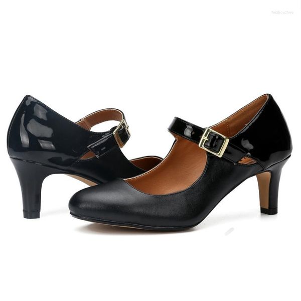 Scarpe eleganti Per donna Classico Punta tonda Tacco medio Stiletto Pelle verniciata PU Collage Donne Comoda Calzature Per Ufficio Carriera Cinturino con fibbia