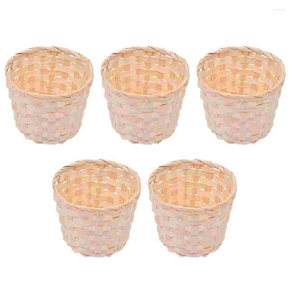 Set di stoviglie piccolo cesto in bambù intrecciato contenitore per frutta pane snack piante grasse dal vivo