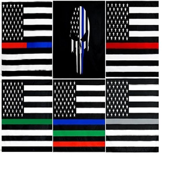 Bandeira dos EUA VidasIlhós de latão de matéria Matter Police Honring Officer Law Enforcement Officer Linha cinza fina inteira 3'x5' Ft243H
