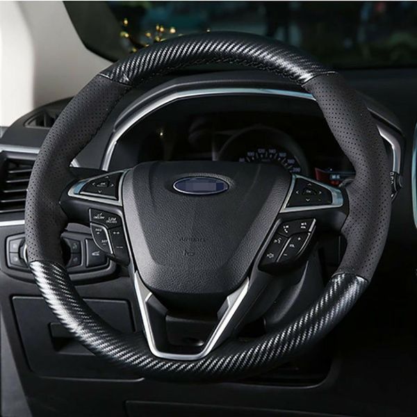 Cucitura del volante in fibra di carbonio in pelle buco nero sulla copertura per Ford Edge244I