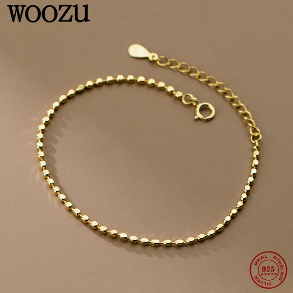 Pulseira WOOZU Prata Esterlina 925 Geometria Chic Contas Quadradas Pulseiras Ajustáveis Para Mulheres Temperamento Festa Punk Rock Joias 230719